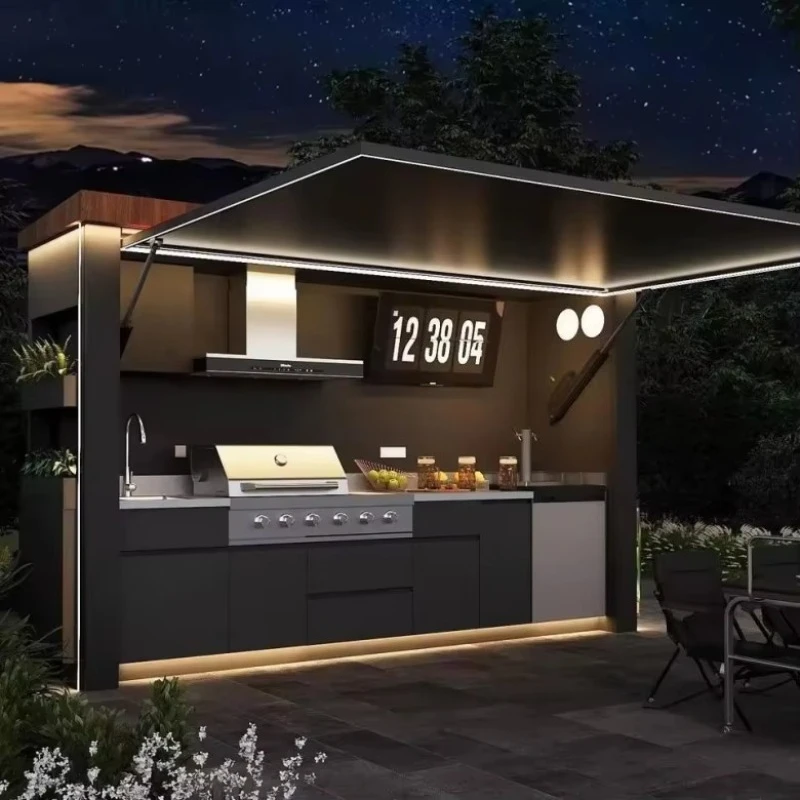 High Quality Stainless Steel Glass Outdoor Kitchen BBQ Island with Faucet Sink Base Cabinets-Dining Outdoor Furniture Set