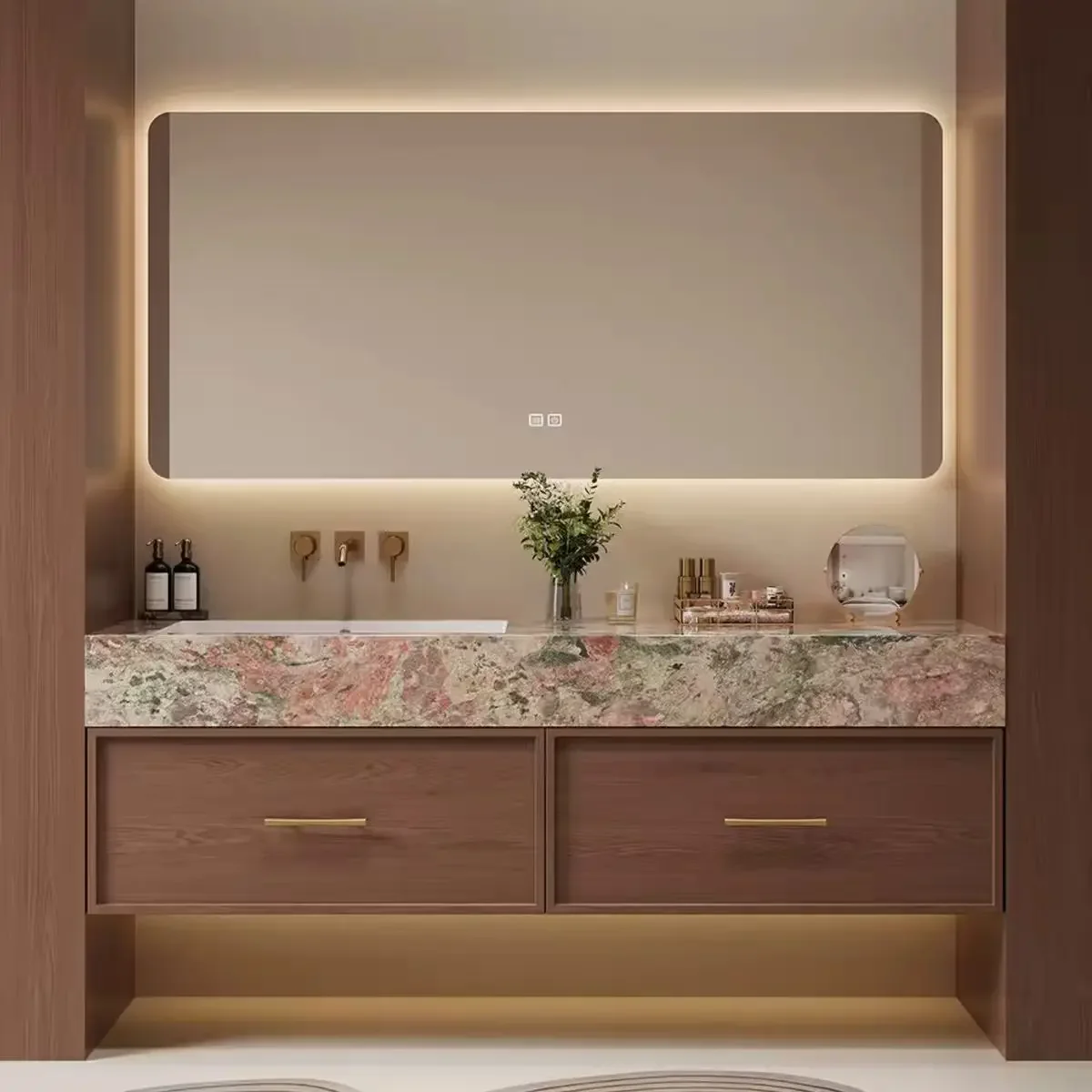 newFour Seasons Pink Green Slate Ceramic Seamless Integrated Basin Bathroom Cabinet Combination Hand Wash Sink Toilet Wash