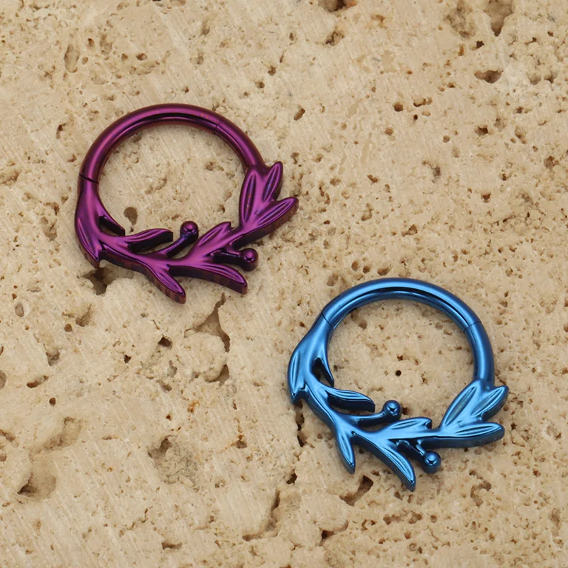ASTM F136 Titan Lorbeerblatt-Scharnier-Segmentring 16g Helix Conch Daith Ohrringe Eloxiert G23 Nasenringe Körperschmuck – Detail 7