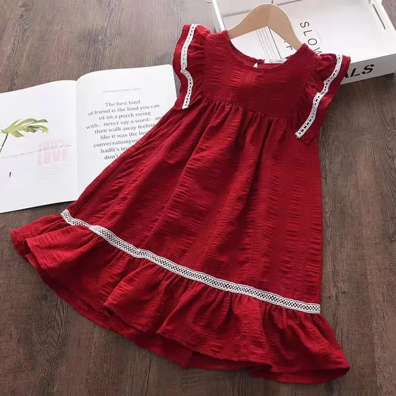 

Girls Casual Dresses 2023 New Fashion Kids Girl Party Ruffles Cute Costumes Children Princess Lace Vestidos For 3-7Y