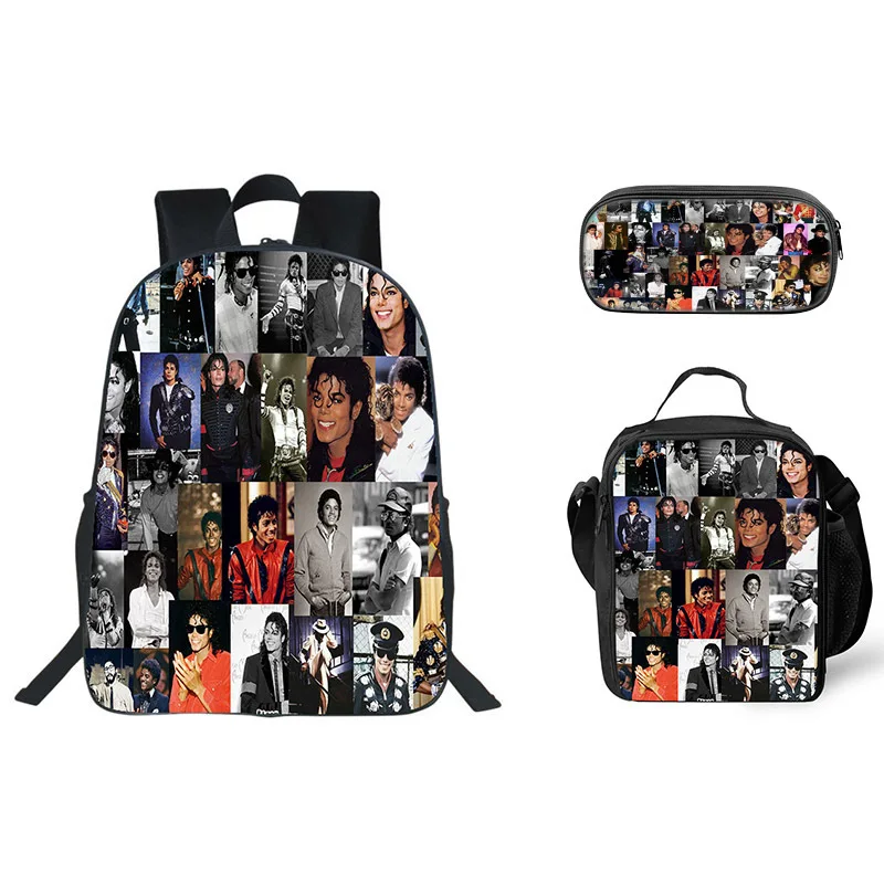 3pcs/Set MJ Pop Rock Star Pattern Backpacks for Boys Girls Student Daypack Lunch Bag Pencil Case Back To School Gifts Book Bag