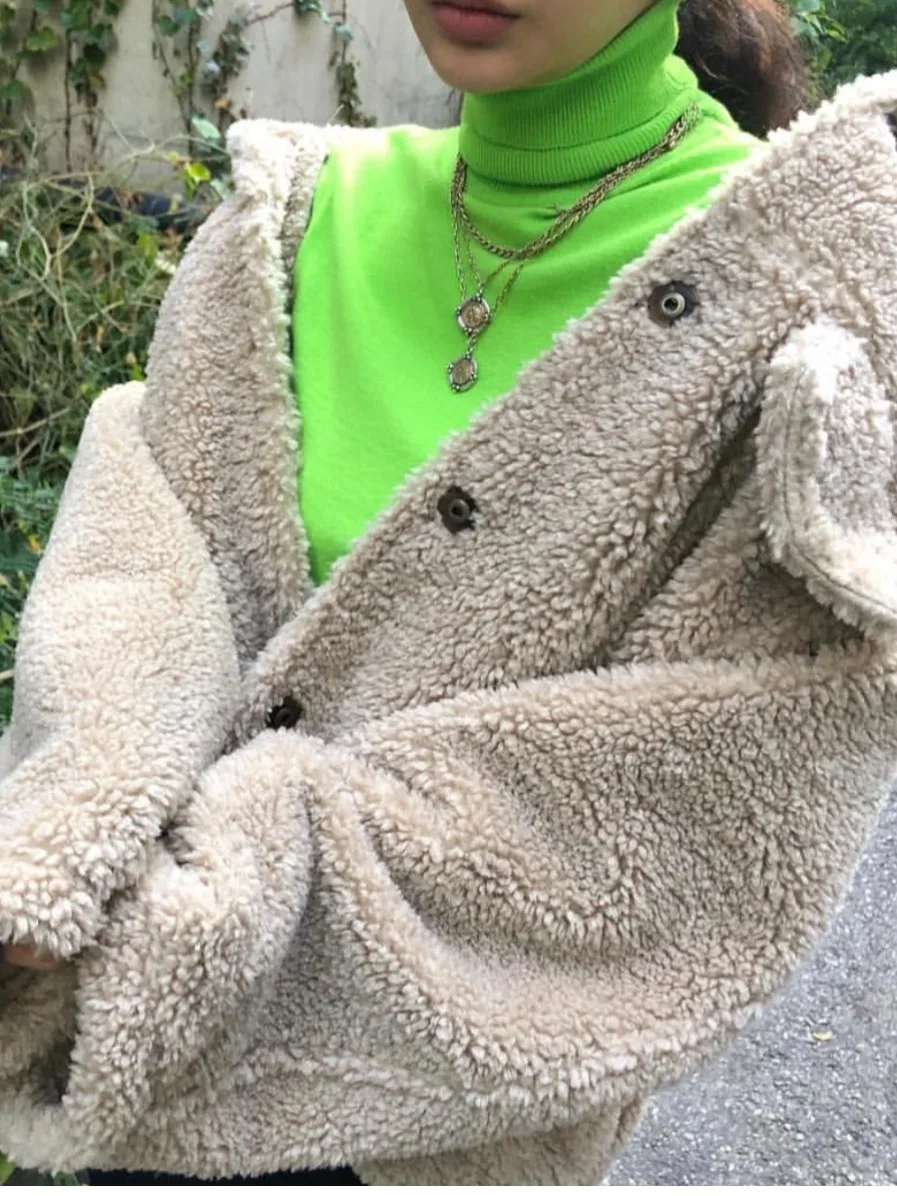 Calor sli gola de pele de cordeiro emenda algodão feminino jaet primavera outono inverno comute sle comprimento regular on-line exclusivo