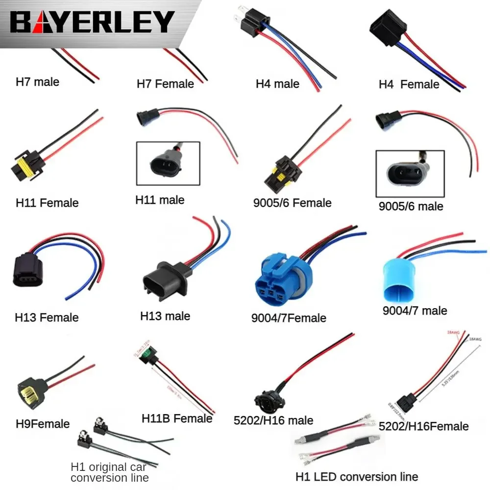 Cable Socket Wiring Harness H1 H4 H7 H9 H11 H13 9005 9006 9007 5202/H16 Lamp Holder with Wire Model Complete Accesorios Parts