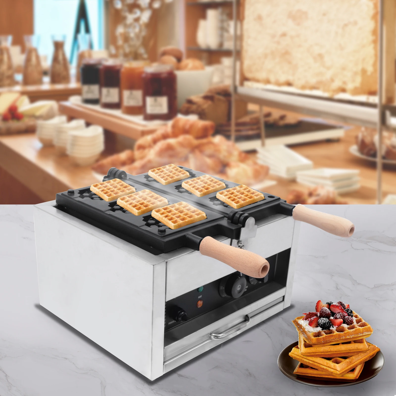 Honeycomb Double Sided Heated Waffle Maker 1400W, Commercial Waffle Maker 3 at a Time, 122-572°F & 1-5min