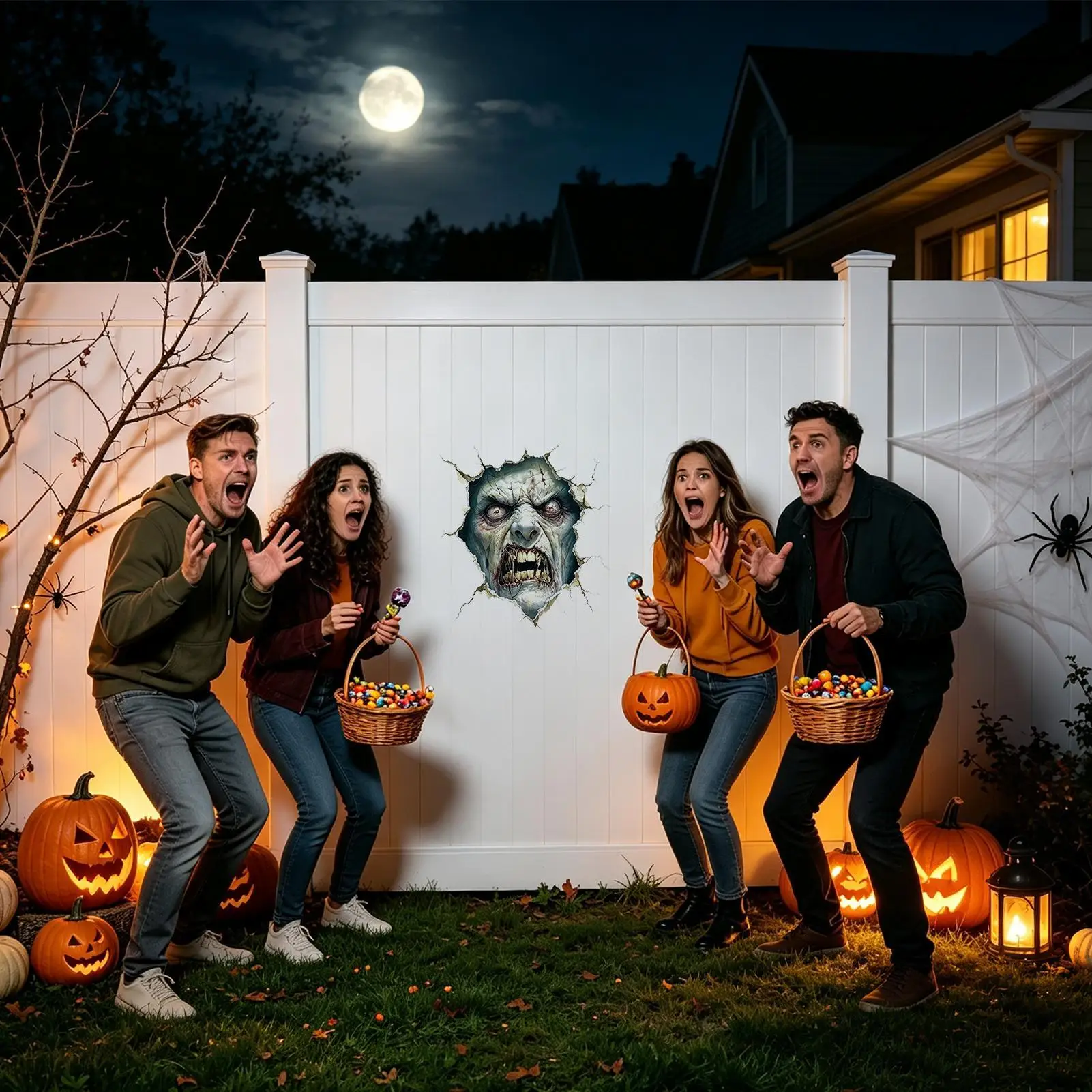 Halloween Wall Stickers Spooky Breaking Through Wall PVC Decoration Halloween Horror Wall Stickers For Living Room Background