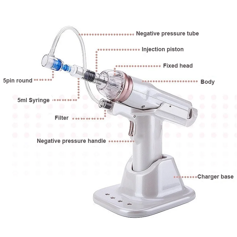 Oxygen Injector Mesogun Ez Vacuum Vital Hyaluronic Acid Mesotherapy Gun Negative Pressure Injection Microcrystal Syringe Tool