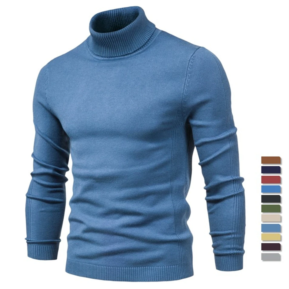 

New Winter Turtleneck Thick Mens Sweaters Casual Turtle Neck Solid Color Quality Warm Slim Turtleneck Sweaters Pullover Men