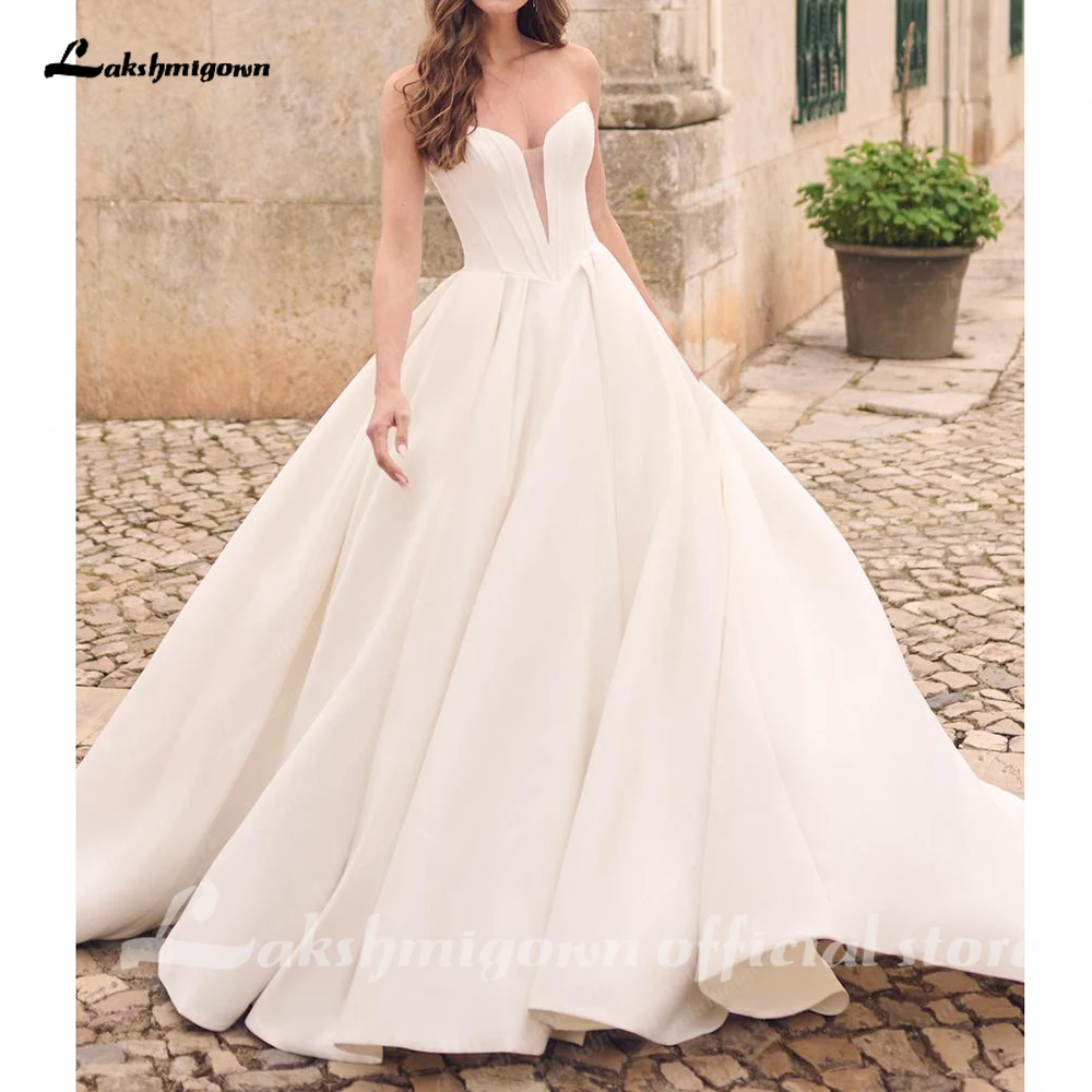 Lakshmigown Off The Shoulder Crepe Satin A-Line Bridal Gowns For Formal Party Floor Length Wedding Dress Vestidos Customized image 5