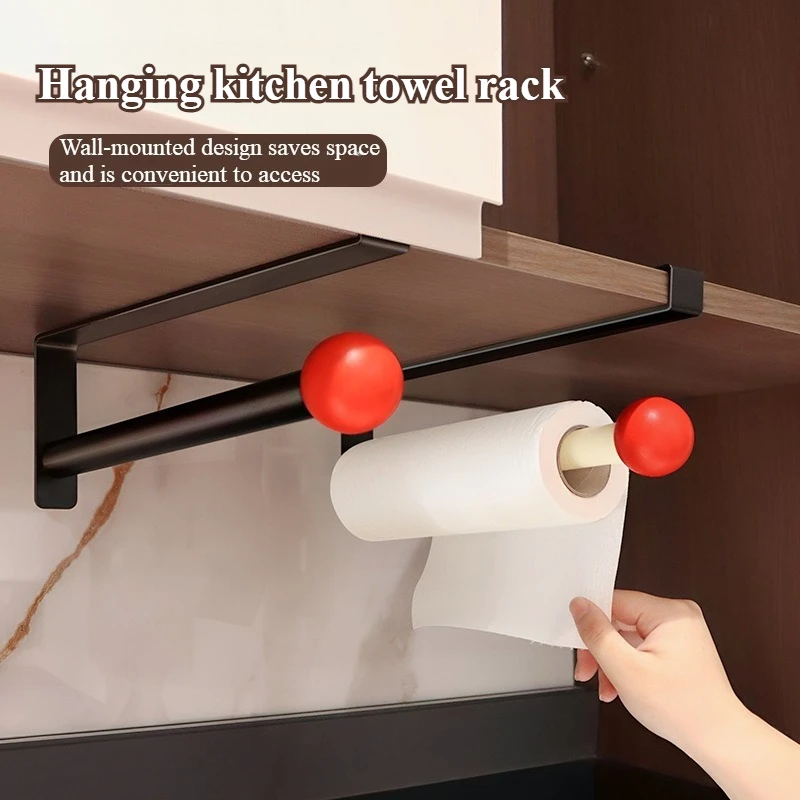 

Держатель для рулонной бумаги из цельного дерева, кухонный подвесной держатель для салфеток, подвесной шкаф без отверстий, полка для хранения пленки и тряпки