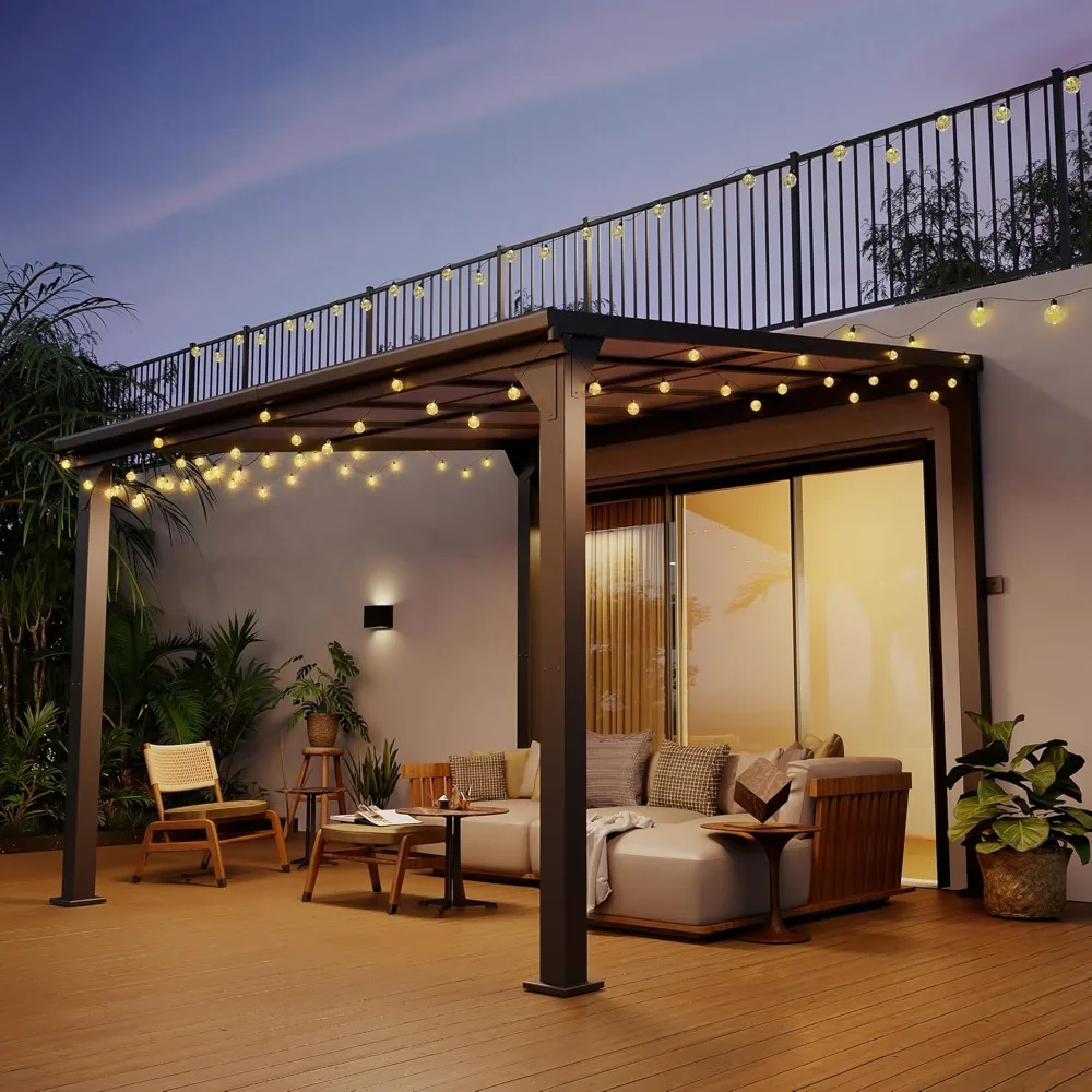 

10 * 10FT Wall Mounted Gazebo,4*4 Inch Thickened Pillars & Enlarged Base,Outdoor Hardtop Lean to Pergola,Aluminum Frame Pergola