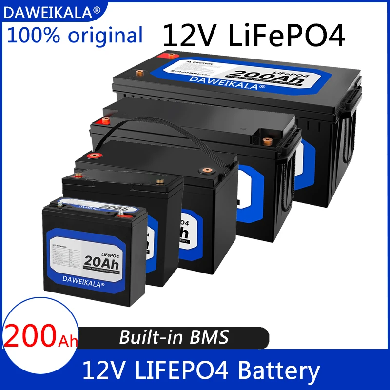 

New 12V 20Ah 50Ah 100Ah 150Ah 200Ah LiFePo4 Battery Pack Lithium Iron Phosphate Batteries Built-in BMS For Solar Boat No Tax