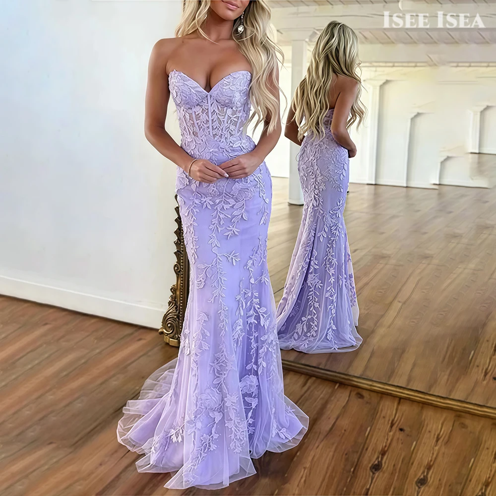 Exquisitos vestidos de noche lilas, vestidos de baile de sirena de encaje, vestidos de gala brillantes, románticos, ocasiones formales, vestido de graduación personalizado