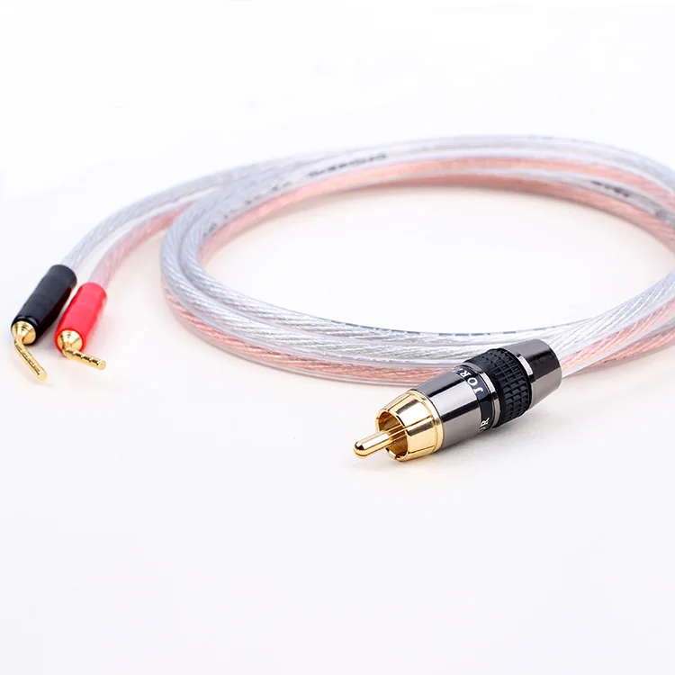 HIFI OFC RCA To 2 Dual Banana/Pin Banana Needle Plug Stereo Speaker Audio Cable For Amplifier M50WM60 Speaker 0.5m 1m 1.5m 2m 3m