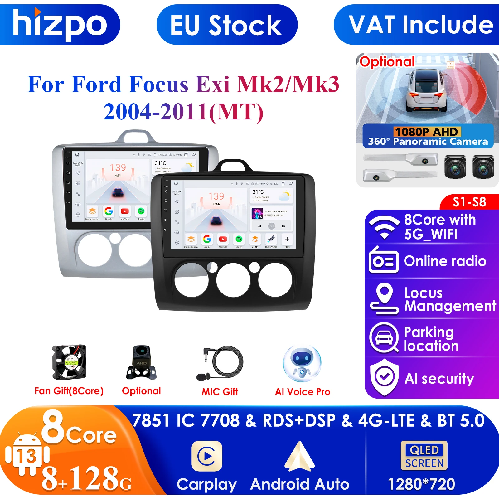 Smart QLED Screen Android 13 Carplay Auto Radio For Ford Focus 2 3 Mk2 Mk3 2004-2011 Carplay Car Multimedia GPS 2Din Autoradio