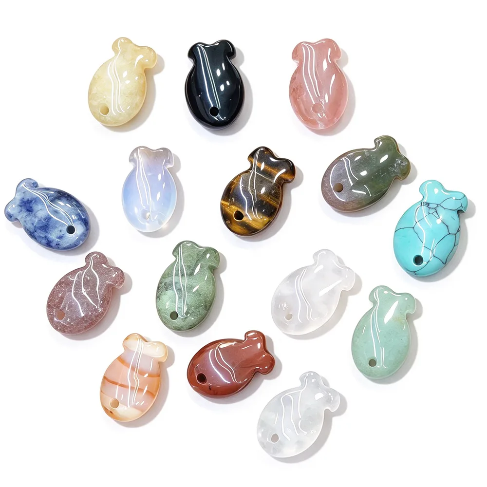 New 10pcs Mini Fish Carved Hole Beads Stone Pendant DIY Micro Landscape Ornament Charm for DIY Jewelry Making
