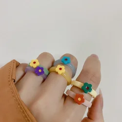 17MM Transparent Sweet Korean Flower Women Acrylic Rings Finger Rings Fashion Jewelry Resin Jewelry женская бижутерия тренд