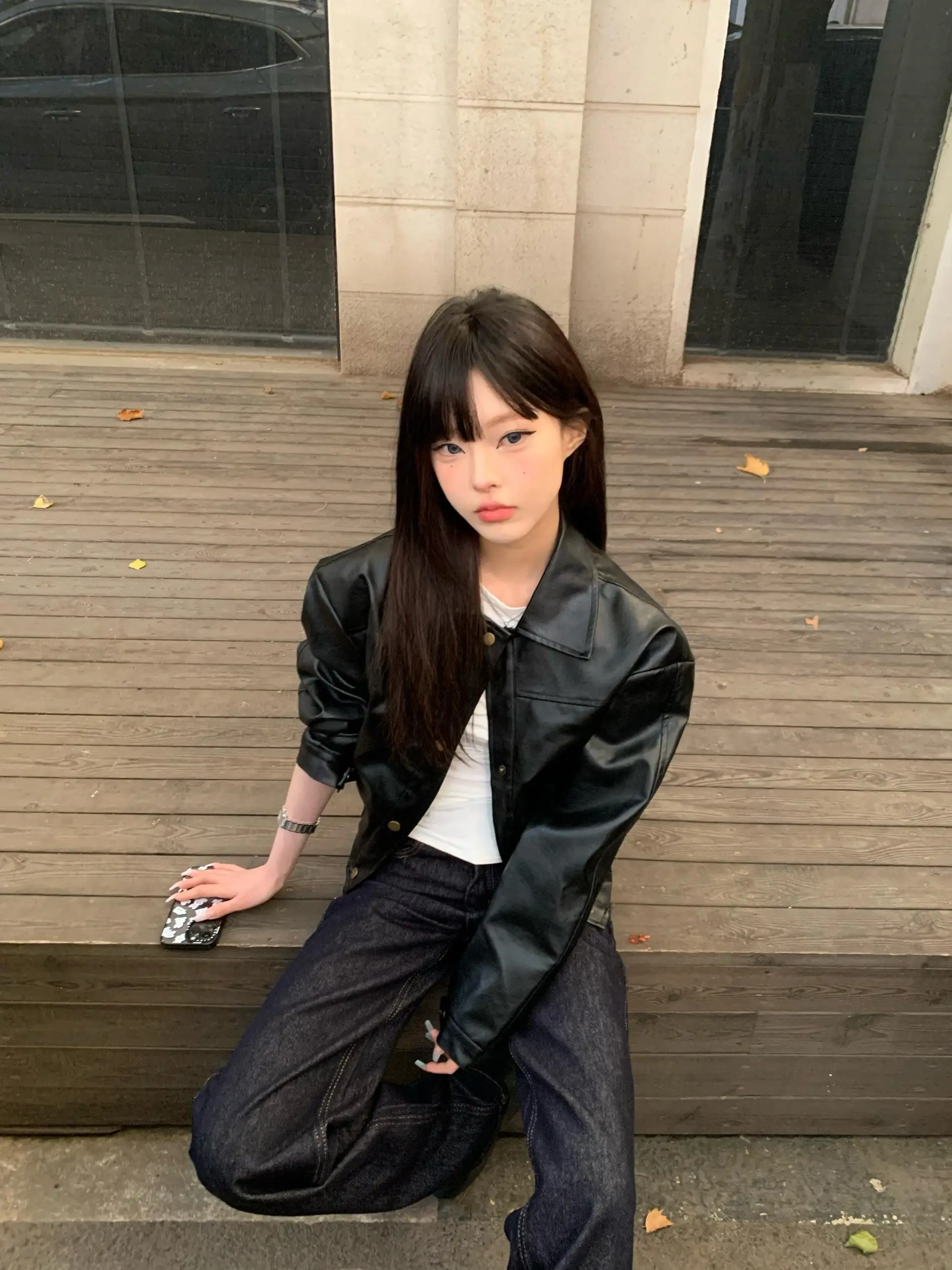 ラブデス クール オルト ブラ PUレザー ジャケット レディース バイカー スタイル ウィンドブレーカー ストリートファッション オーバーロング ジッパー装飾