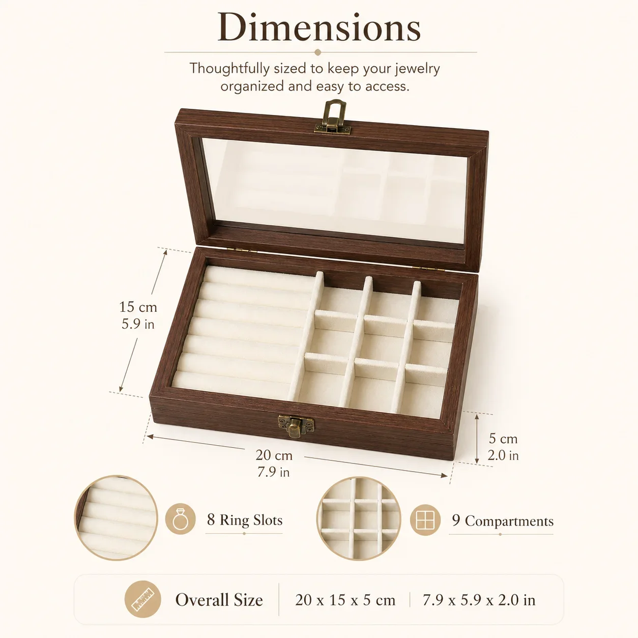 Bedroom Desktop Walnut Pattern Velvet Jewelry Organizer, Korean Hard Jewelry Storage Box for Necklace Earring Ring view 6