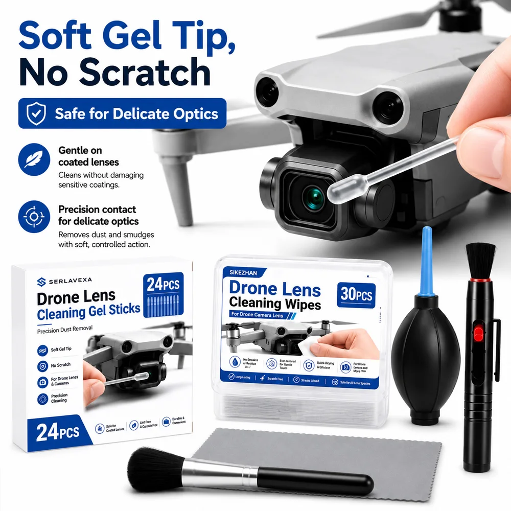 Complete Drone Camera Lens Cleaning Kit Dust Smudge Removal Gel Sticks Wet Wipes Air Blower Lens Pen Brush Microfiber Cloth