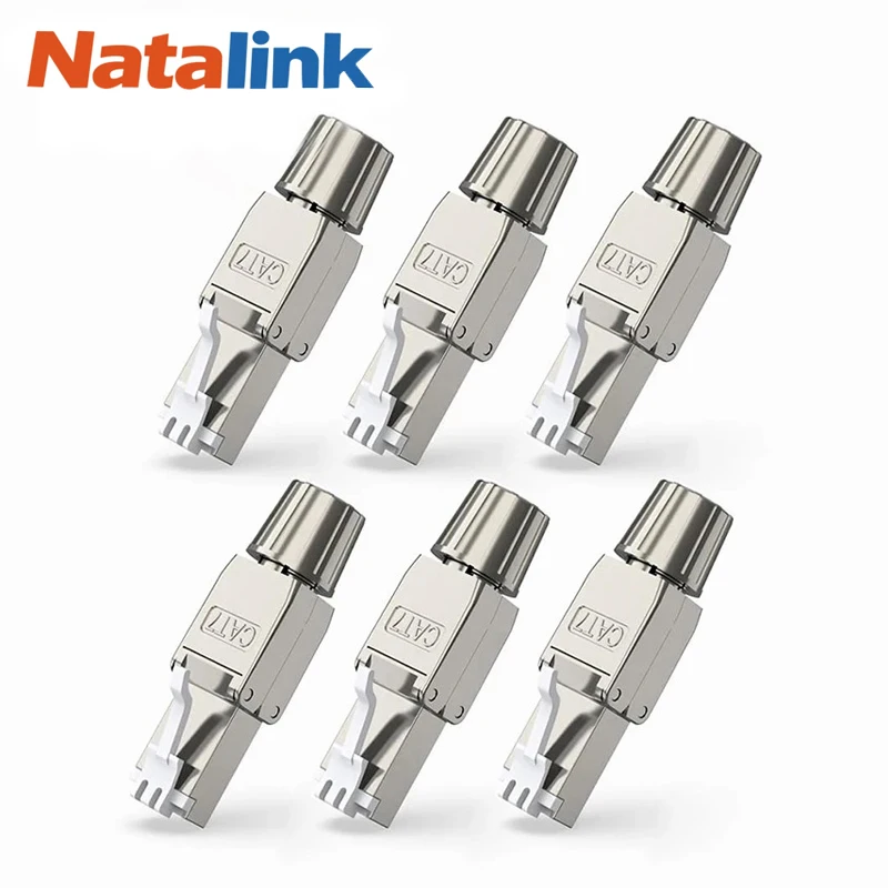 Natalink 6PCS RJ45 Cat6A Cat7 Cat8 Connectors Tool-Free Reusable Shielded Ethernet Termination Plugs for 23AWG SFTP UTP Cable