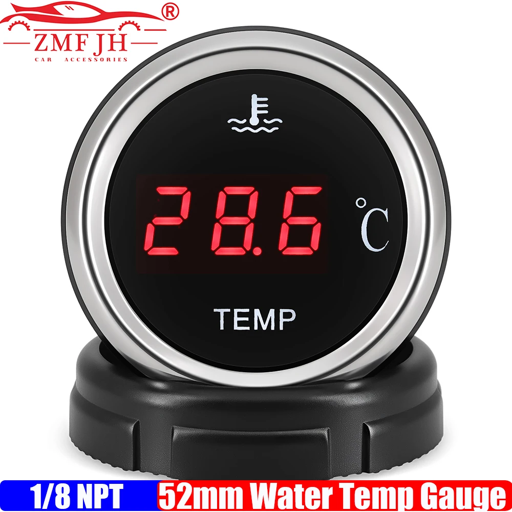 ZMFJH Rote LED 2"52mm Wassertemperaturanzeige mit Sensor 10MM 1/8NPT 0-120 ℃   Wassertemperaturanzeige Blinkalarm für Auto, Boot, 12 V, 24 V