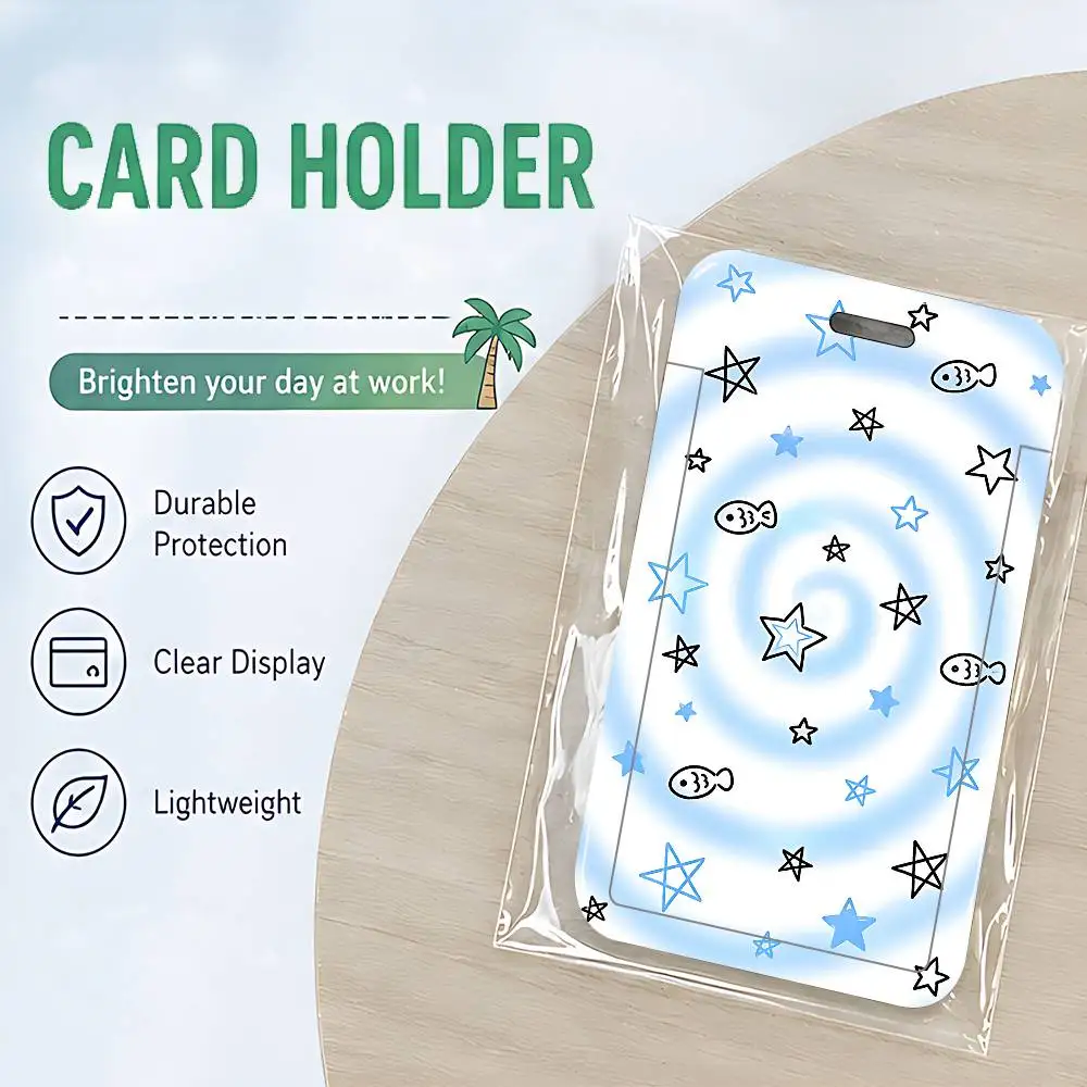 Blue Star ID Card Holder Cute PVC Badge Holder Cartoon Card Cover Student ID Bus Card Case With Clear Window