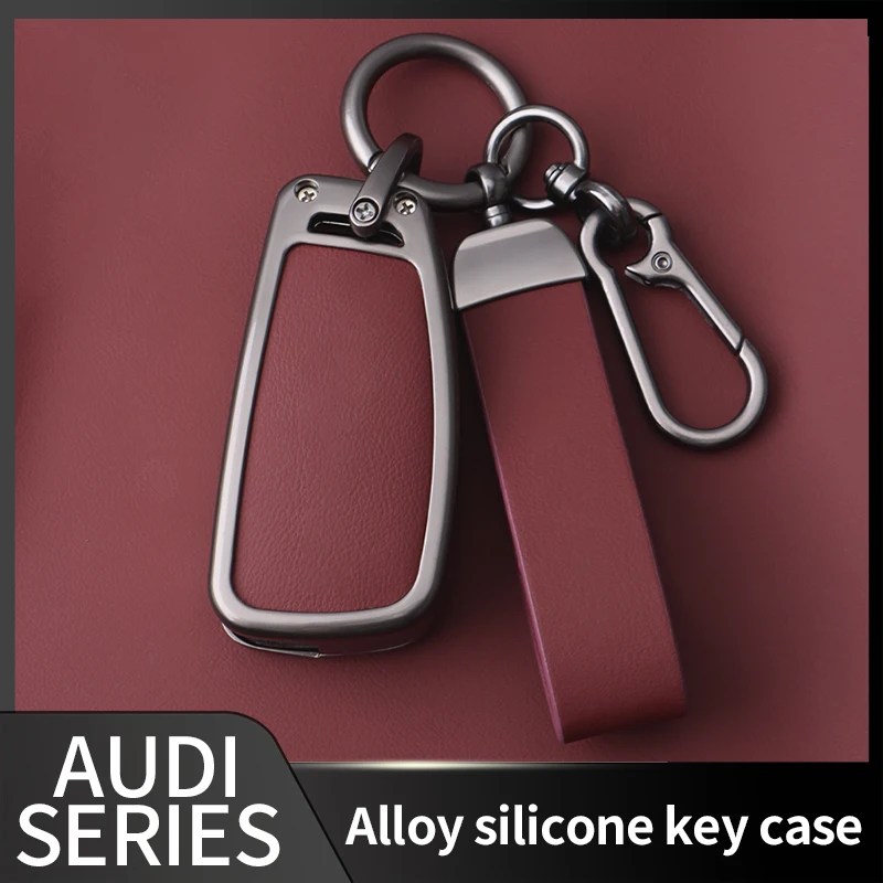 For Audi A3 A4L B8 A5 A6L C6 Q3 Q5 Q7 Folding 3‑Button Remote Key Cover with Lanyard Hook Zinc Alloy Leather Car Key Case