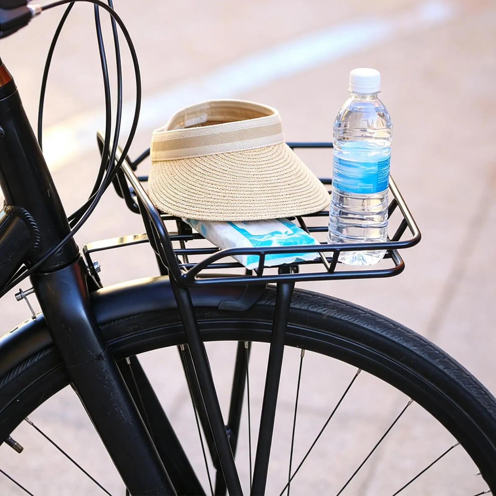 Bike Front Rack Cargo Carrier with Adjustable Struts Bike Basket Front Storage Rack for Touring Commuting Travel Outdoor