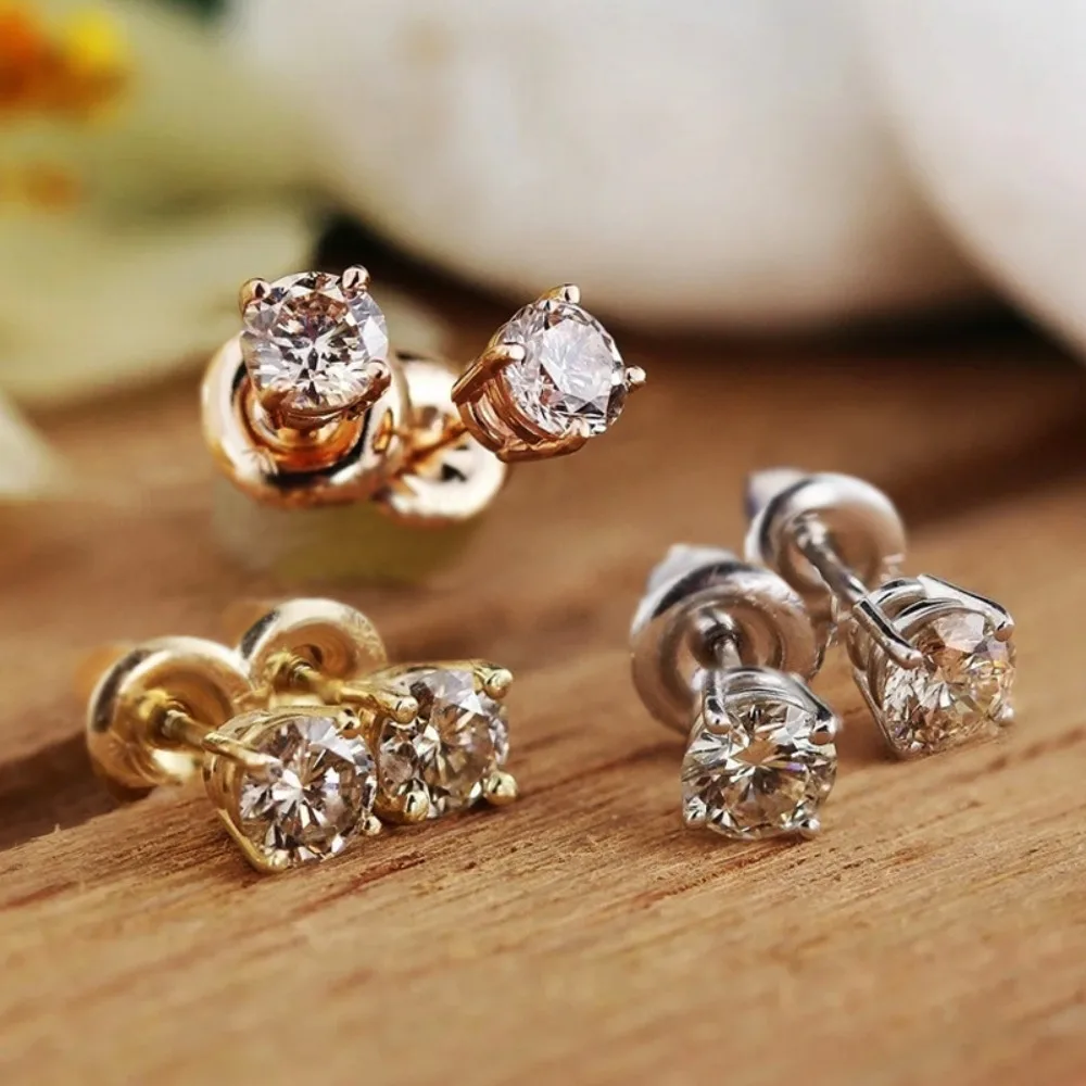 Hip-hop Fashion Four Prong Round 5A Zircon Stud Earring Mini Solitaire Single Stone for Women Simple Stackable Casual Jewelry