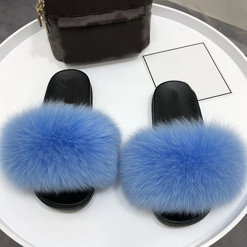 Real fox Fur Slippers Women Home Fluffy Sliders fur flip flops new luxury fur slides high quality natural fur Slippers