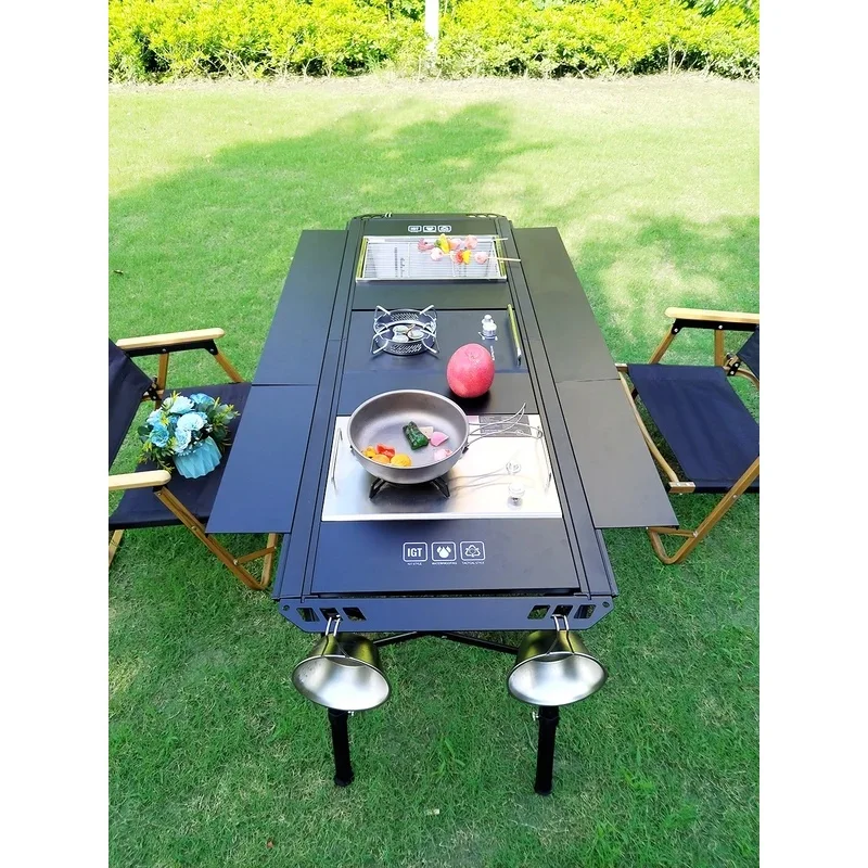 Lohascamping Lightweight Folding IGT Table 5-Unit with Adjustable Legs Backpack Roll Table for Desktop Burner BBQ Outdoor Use