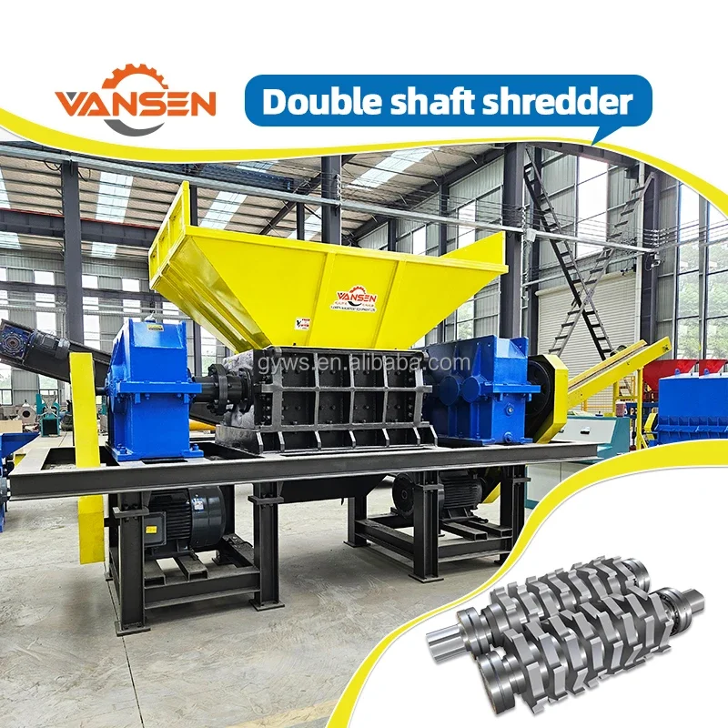 pet fiber  pet crusher machine for waste plastics recycling double shaft plastic shredder machine