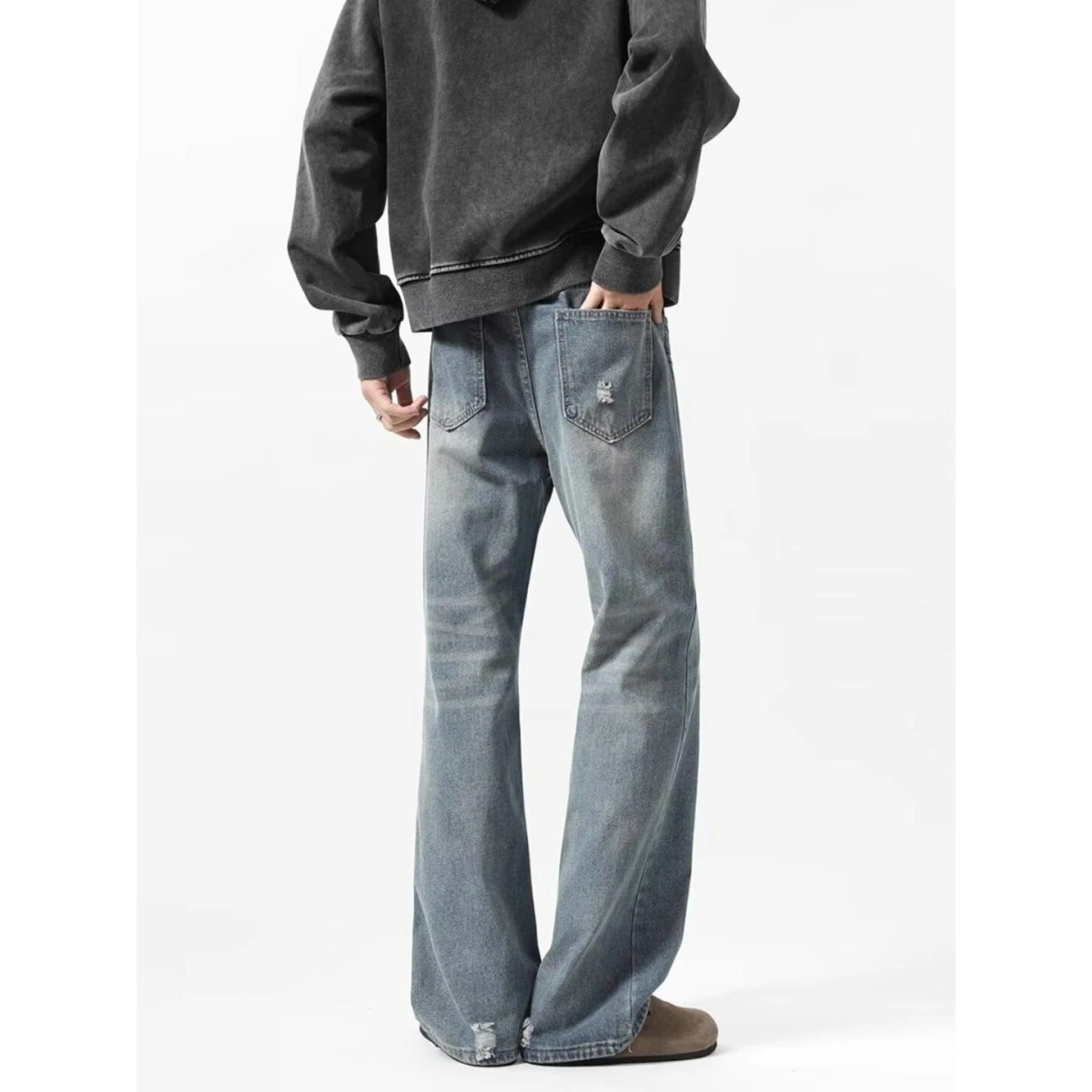 الرجعية الأمريكية Sle الرجال الجينز مستقيم الساق فضفاضة تناسب السراويل الطويلة ربيع الخريف Faionable Waed خارج ملابس غير رسمية