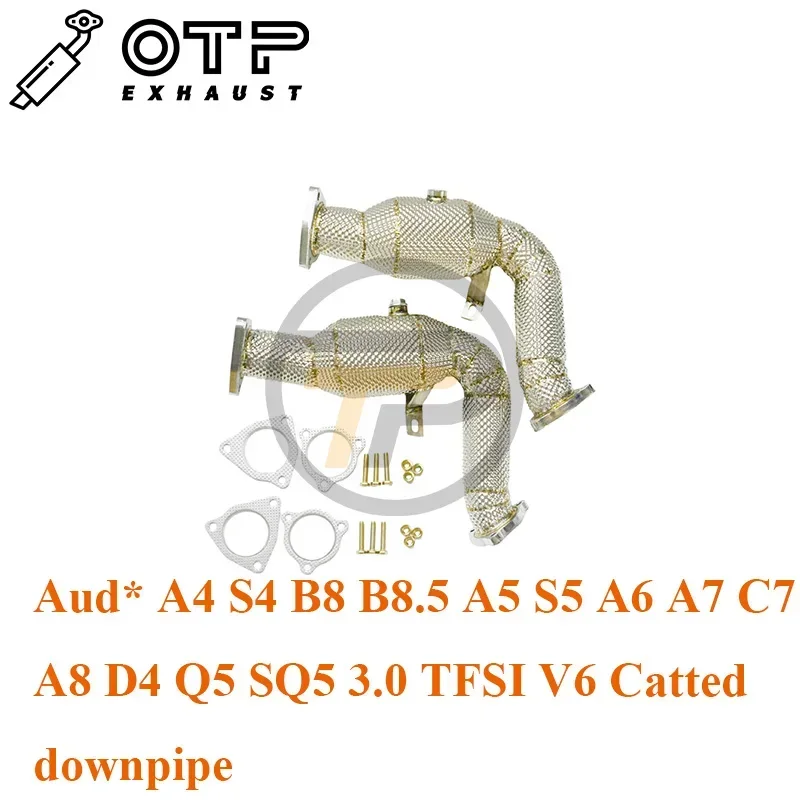 OTP Exhaust Pipe For Aud* S4 S5 A4 B8 B8.5 A5 A6 A7 C7 A8 D4 Q5 SQ5 3.0 TFSI V6 SUS304 With Heat Shield Downpipe