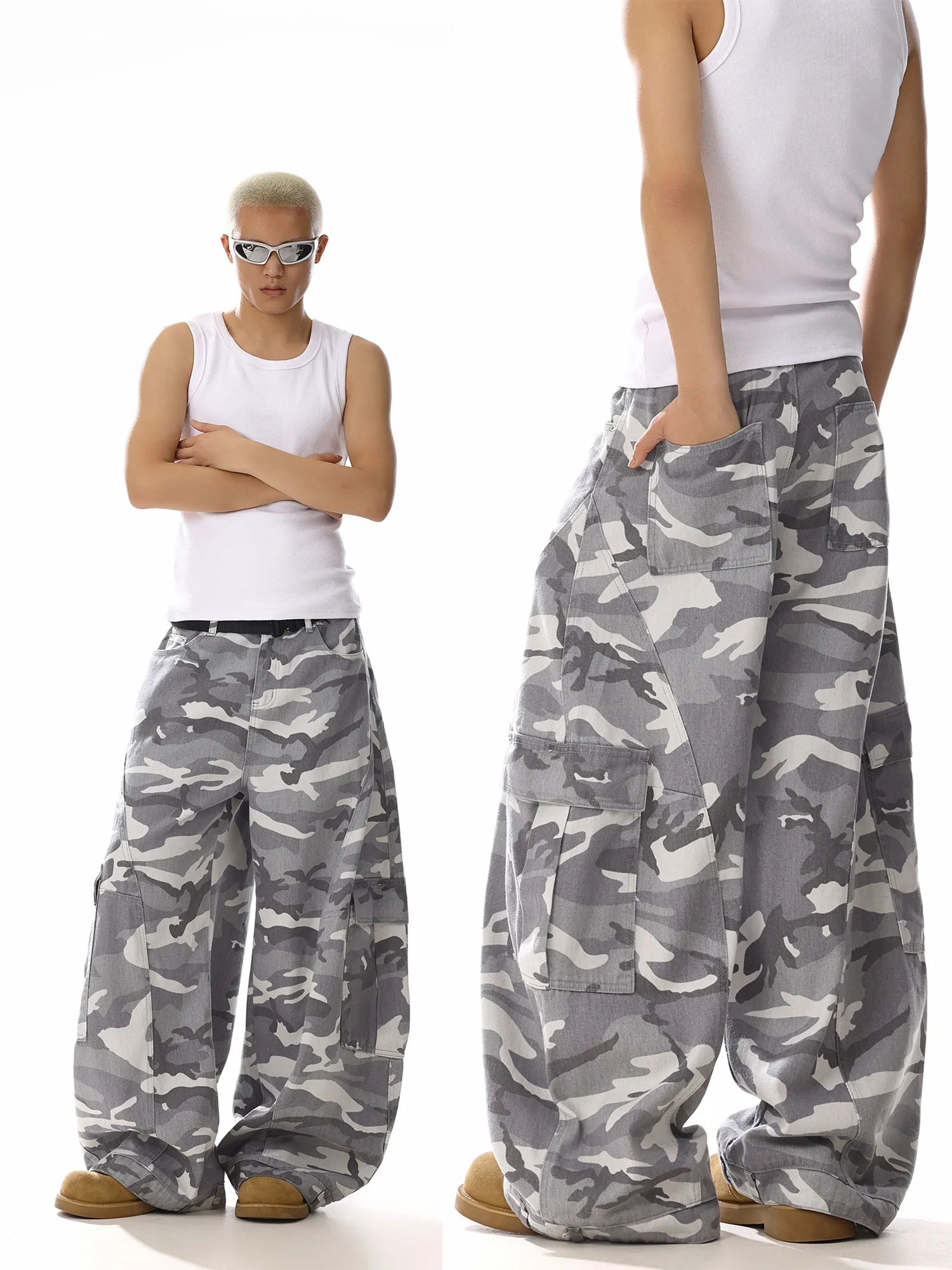 

Retro American High Street Camouflage Pants Workwear Straight Loose Fit for Men And Women Trendy Brand Versatile Wide Leg Pants