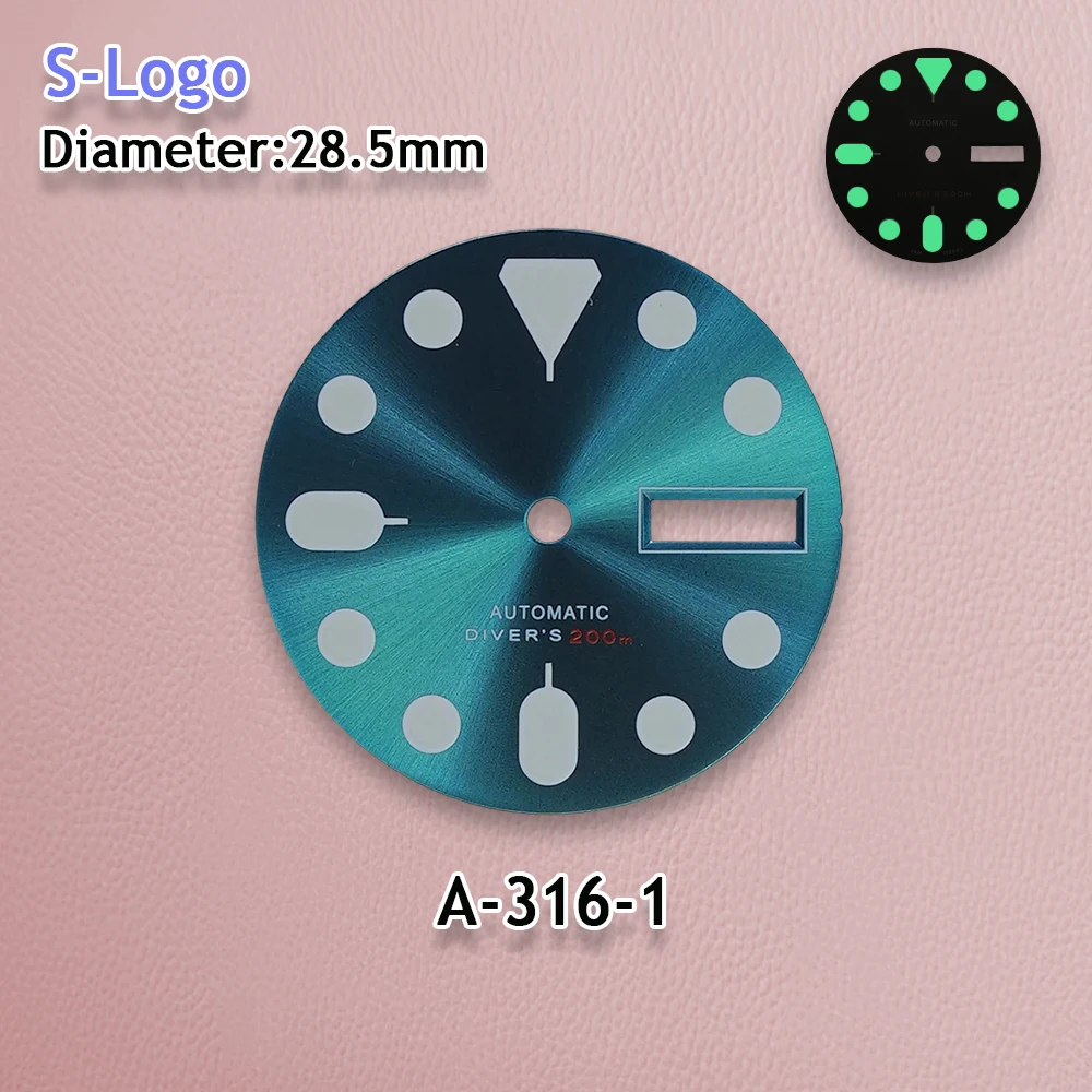 S Logo Dial 28.5mm NH36 Dial Fit NH35/NH36 Japanese Automatic Movement C3 Strong Green Luminous Watch Modification Accessories