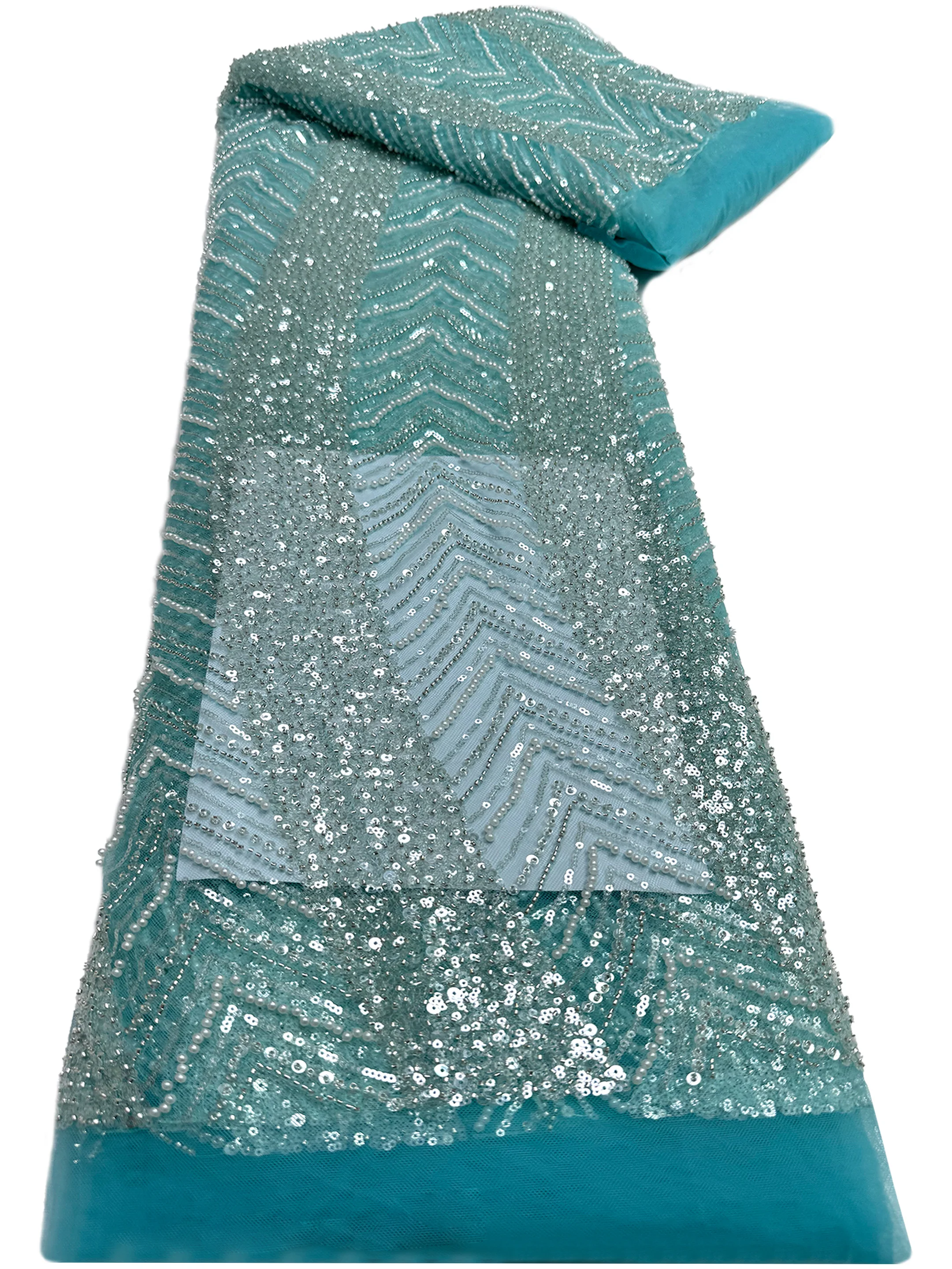 2025 African Handmade Sequins Net Pearls Lace Fabric French Heavy Beaded Tulle Lace Fabric For Bridal Party Dress Material