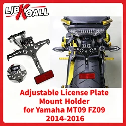 Adjustable License Plate Mount Holder Bracket for Yamaha MT09 FZ09 2014-2016 Motorcycle license plate frame with LED Light