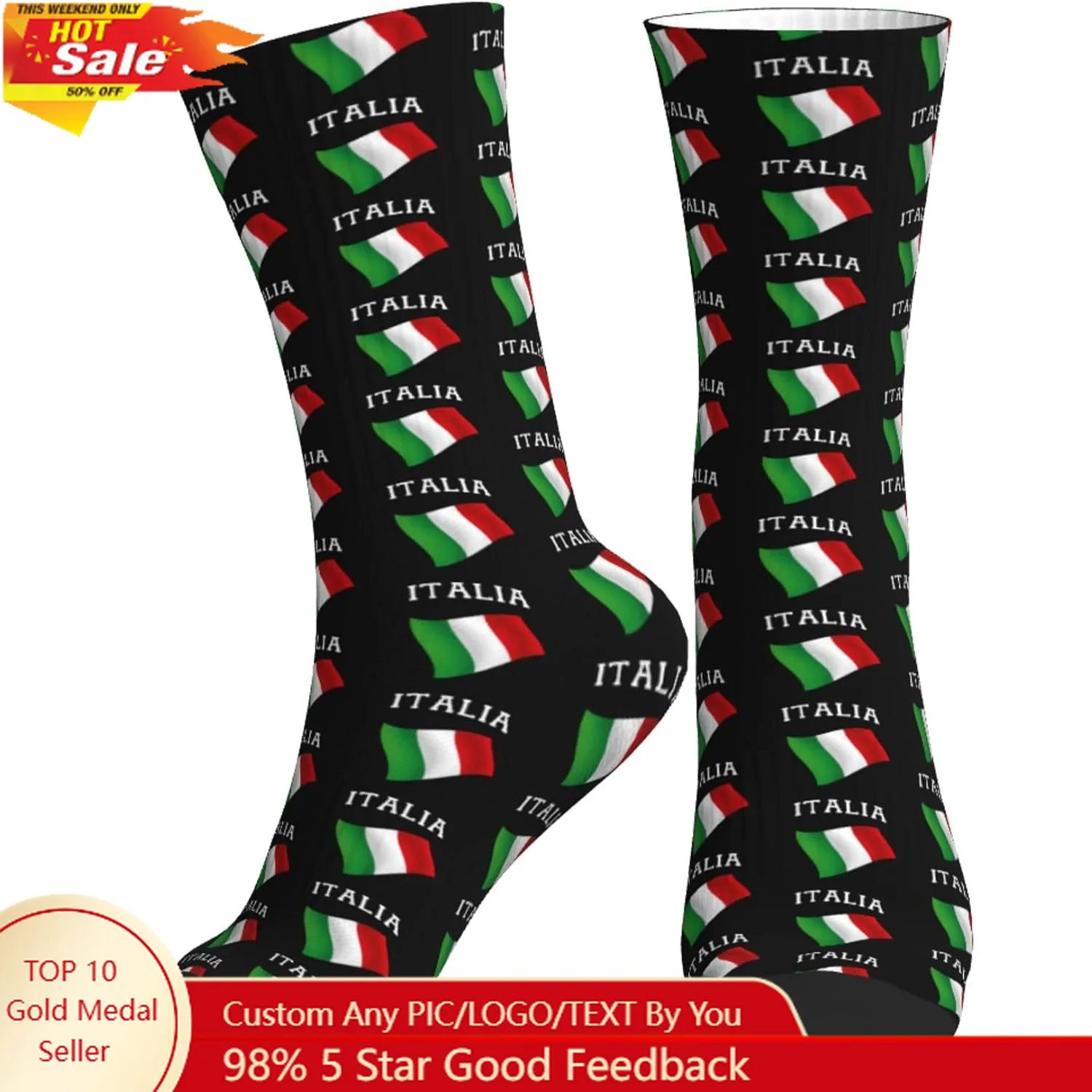 

Italia Italy Italian Flag Unisex Casual Crew Socks Patterned Athletic Socks