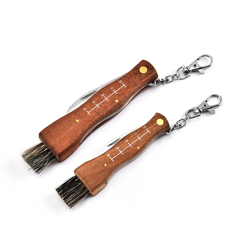 Mushroom Knife Brush Stainless Steel Folding Knife Multifunctional Brush Outdoor Mini EDC Wooden Handle Sharp Camping Harvest