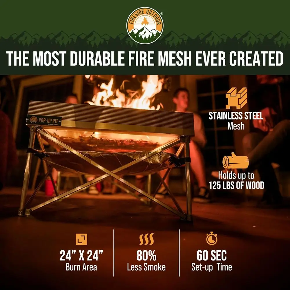 Replacement Mesh for Outdoor and Portable Fire Pits, 24x24, Suitable for Wood-Burning Campfires and Portable Fireplaces