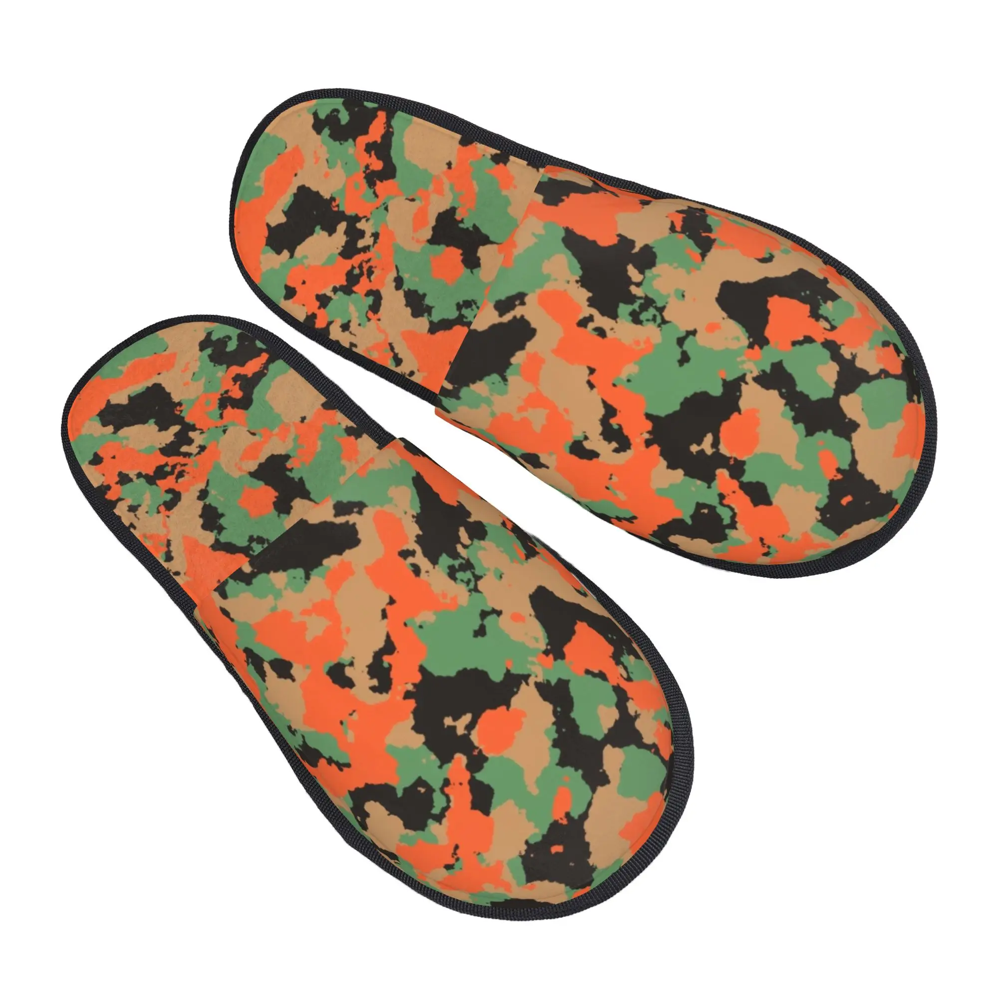 Chaussons d'intérieur camouflage bleu sarcelle et orange pour femme, confortables, en mousse à mémoire de forme, style camouflage, à enfiler, pour hôtel