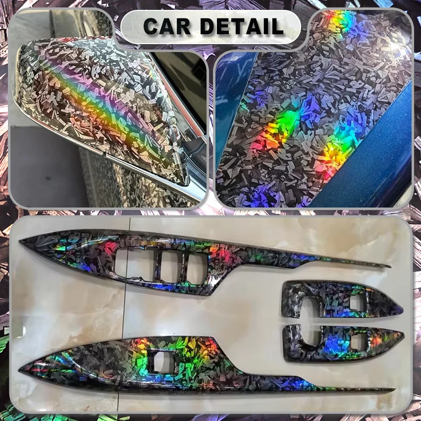

Glossy Laser Forged Carbon Fiber Vinyl Wrap Self Adhesive Car Wrapping Film For Interior & Exterior Vehicle Motorcycle car decal