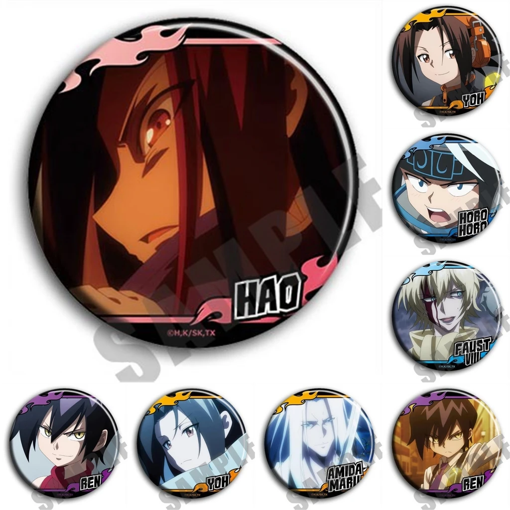 Pin de solapa de 58mm de Anime SHAMAN KING Yoh Asakura AMIDAMARU Kyoyama Anna Manta Oyamada, insignia de disfraz de cosplay, broche de hojalata SPTE ﻿ Prop