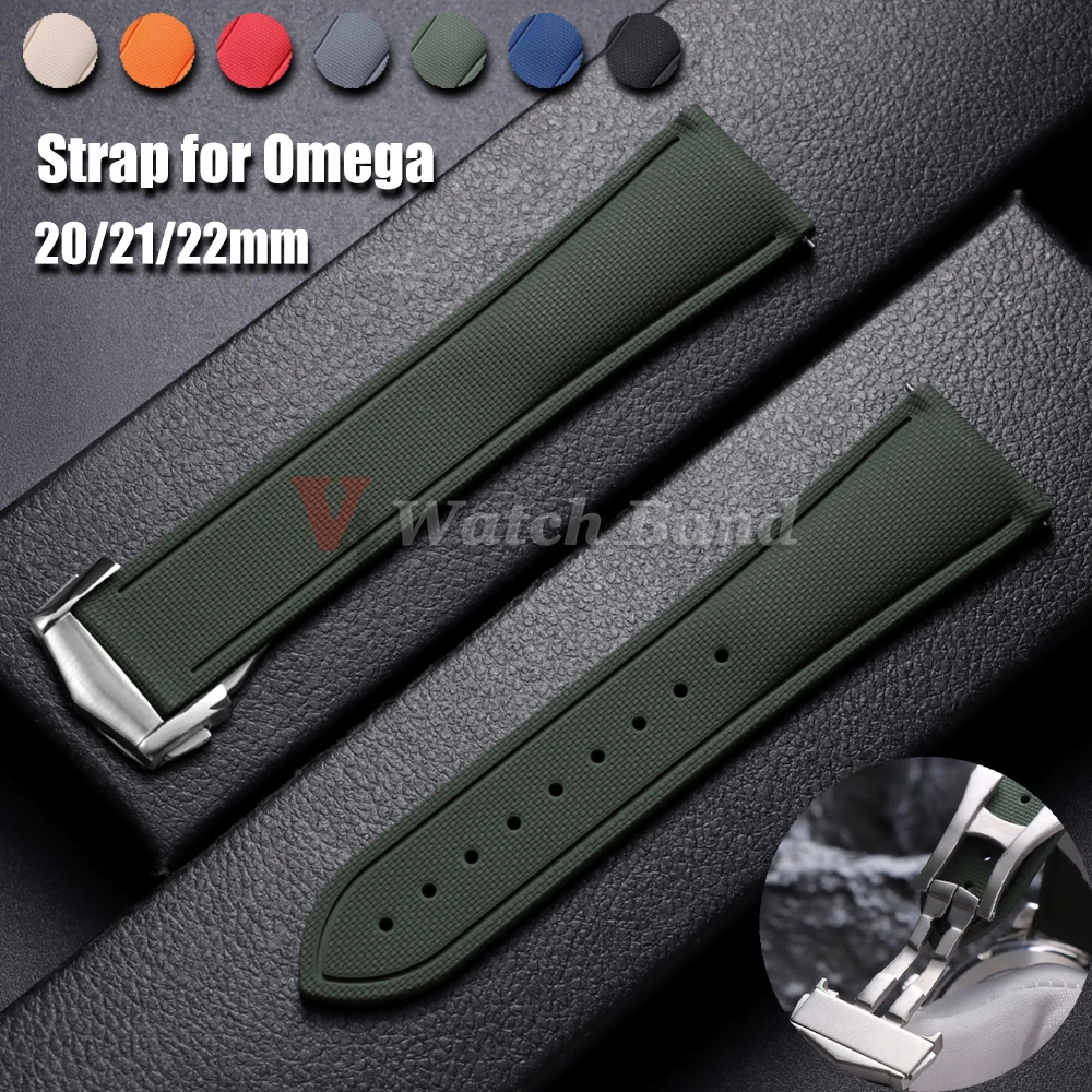High Quality FKM Rubber Watch Strap Woven Pattern Sport Deployant Clasp Watchband 20mm 21mm 22mm Watchband for Omega Men's Band