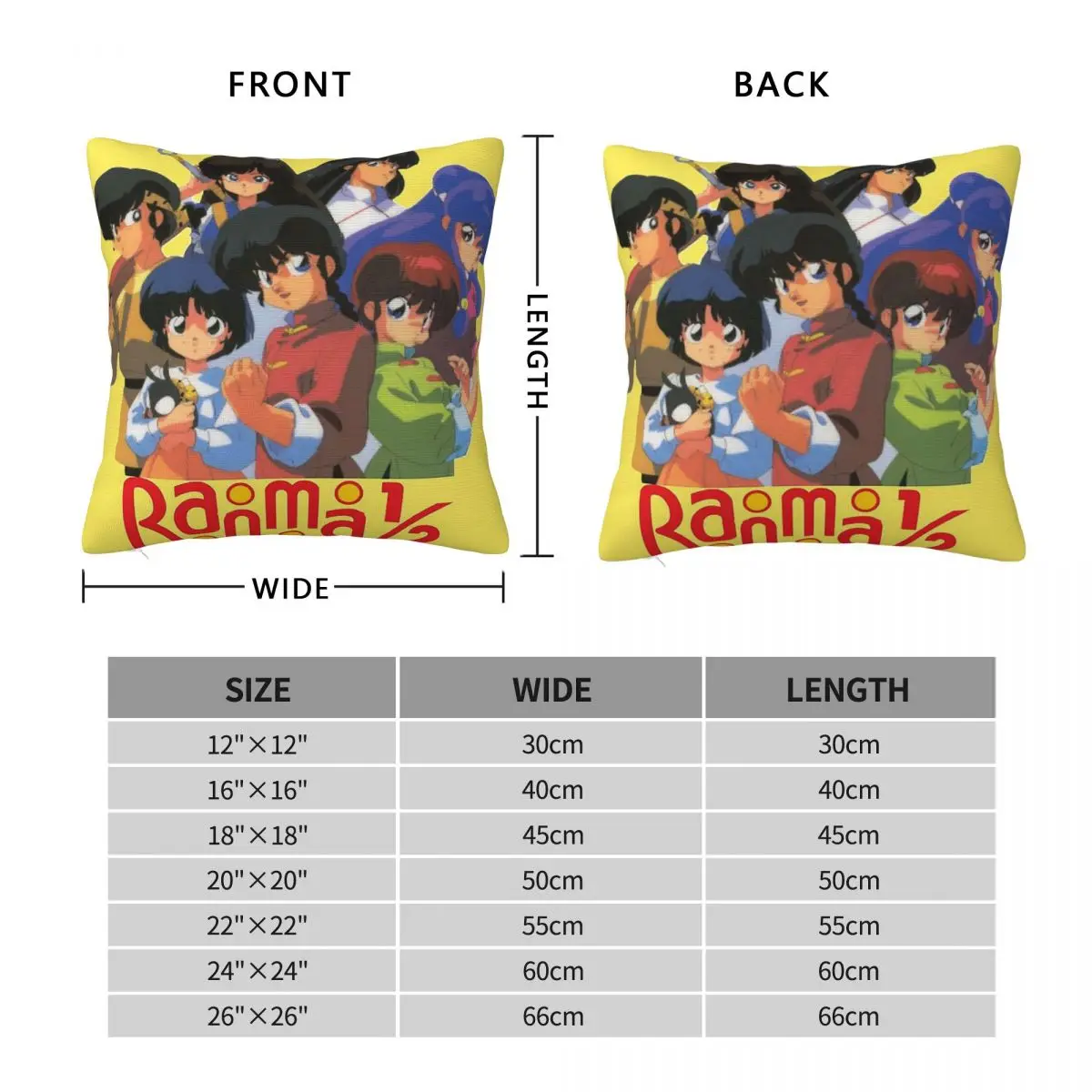 Ranma 1/2Saotome Pig Girls Square Pillowcase Pillow Cover Polyester Cushion Zip Decorative Comfort Throw Pillow for Home Sofa