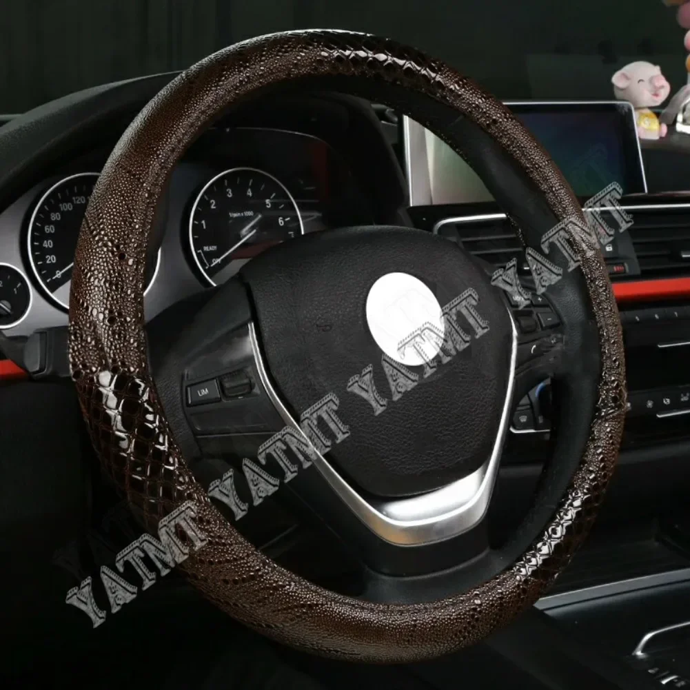 Universal Faux Leather Crocodile Pattern Car Steering Wheel Cover Anti-slip 38cm Auto Steering Wheel Cover Black Brown Purple