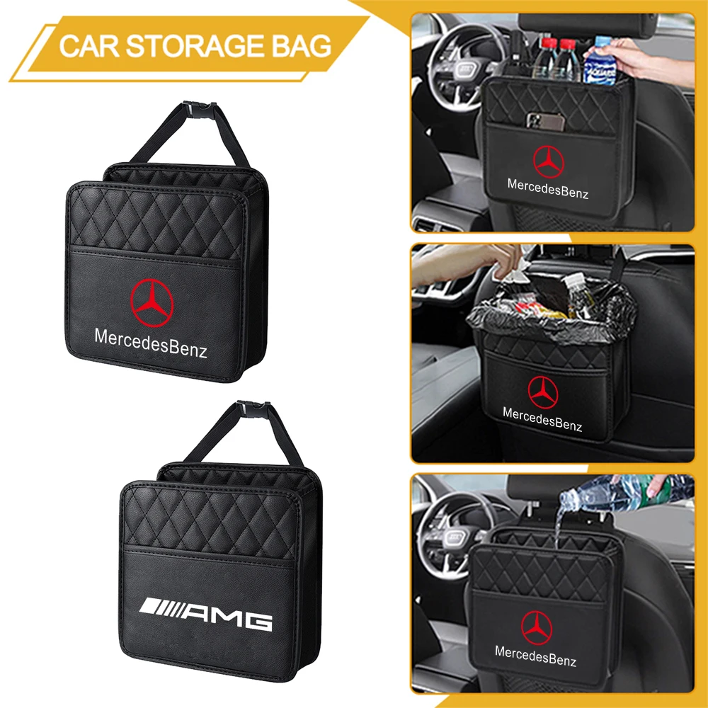 Car Emblem Styling Leather Storage Bag Auto Interior Hanging Organizer Accessories for Mercedes Benz AMG W211 W212 Smart GLC GLA