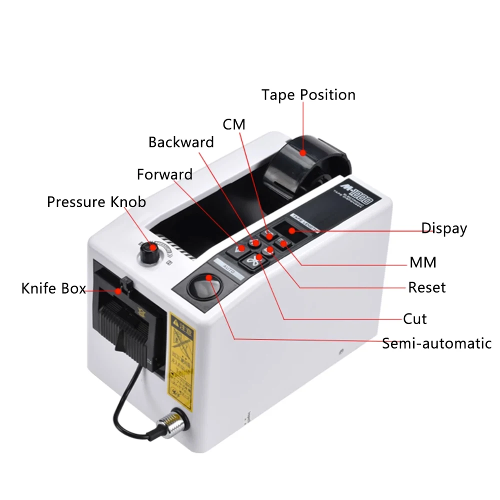 M-1000 Automatic Tape Machine Paper Cutter Tape Width 7-50mm Dispenser Office Supplies Cutting Tools Packing ZCUT-9