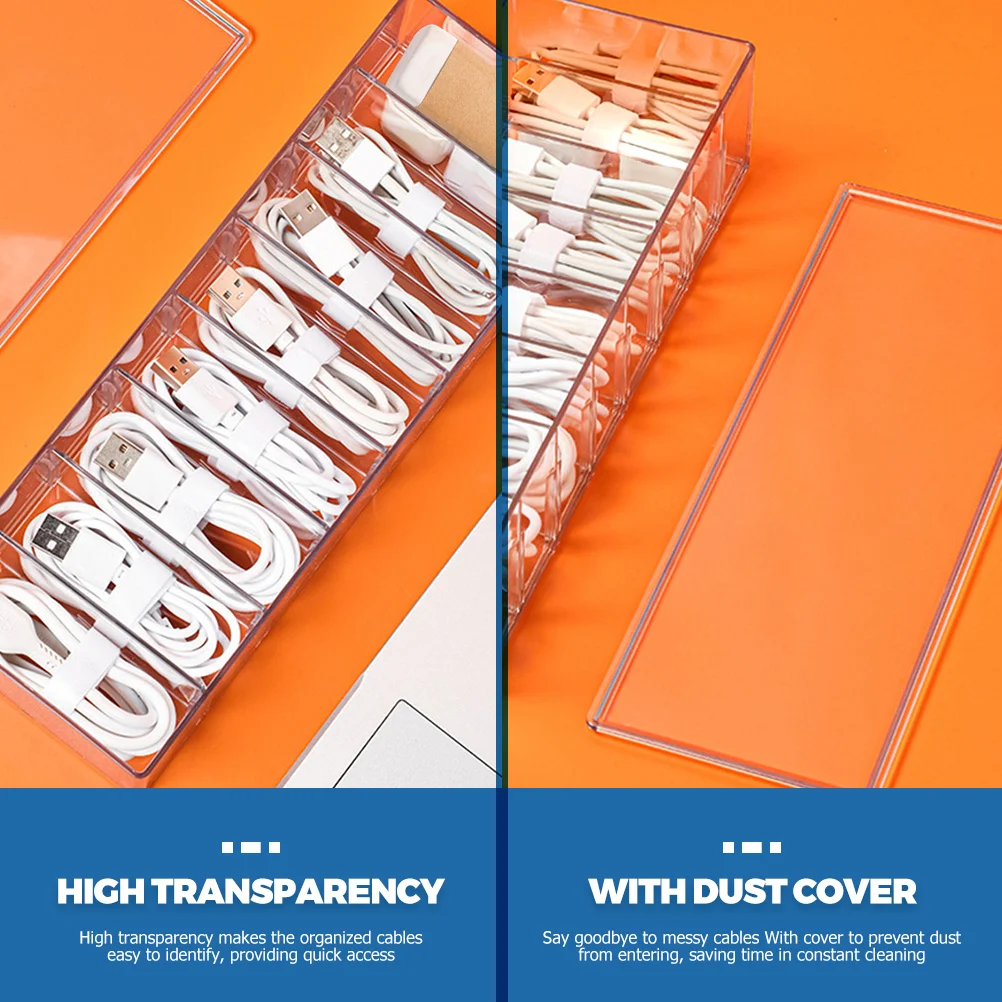 

Charging Cable Box 8 Slots High Transparency Dust Cover For Cord Storage Small Desk Items Holder Cable Management Box Wire